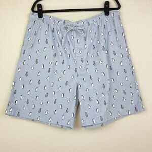 Garnet Hill Men's XL Penguin All Over Print Organic Pima Cotton Blue Pajama Shor